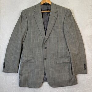 Jos‎ A Bank Signature Collection Mens 40L Gray Plaid Silk Wool Blazer Jacket EUC